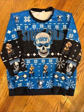 Stone Cold Steve Austin Blue & Black Graphic Holiday Sweater
